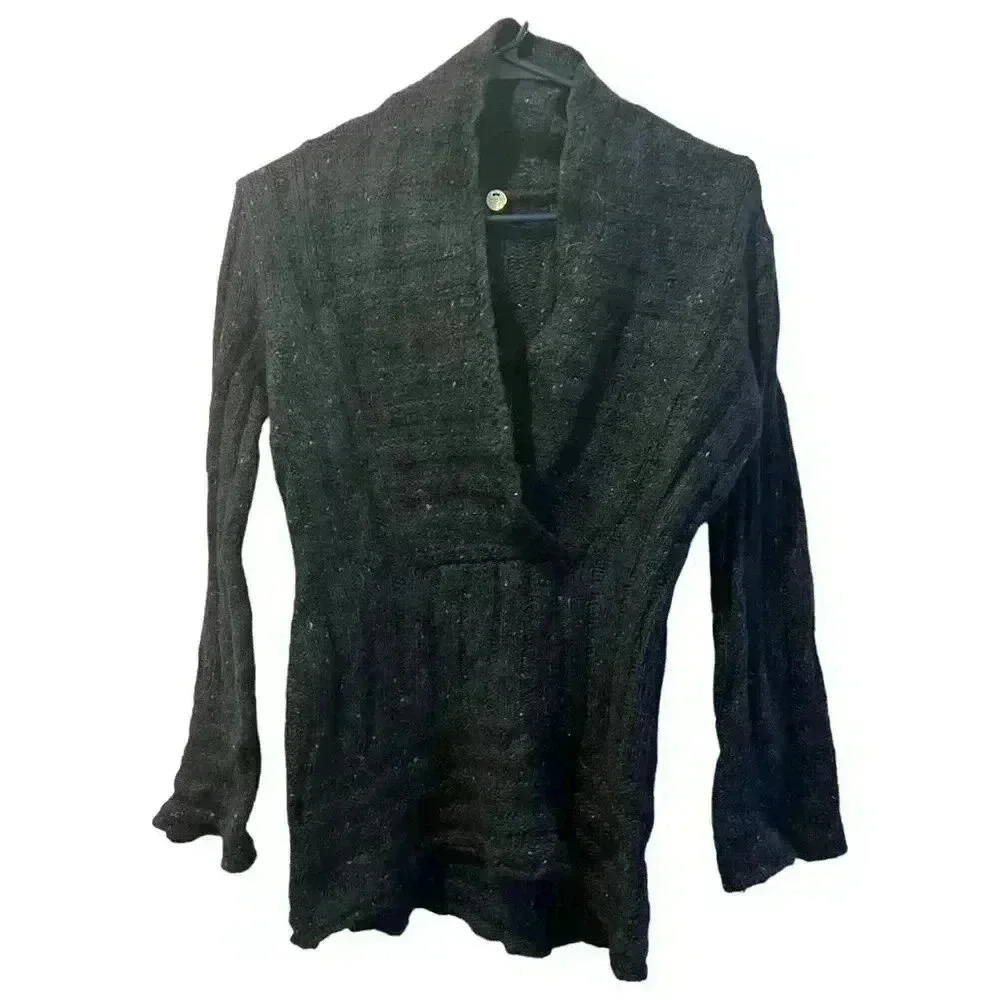 Margaret O'Leary Navy Cardigan Sweater Size Medium Center Button - Picture 3 of 8